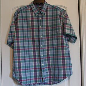 Dockers Short Sleeve Cotton Madras Plaid Mens Button Down Causal Size Large